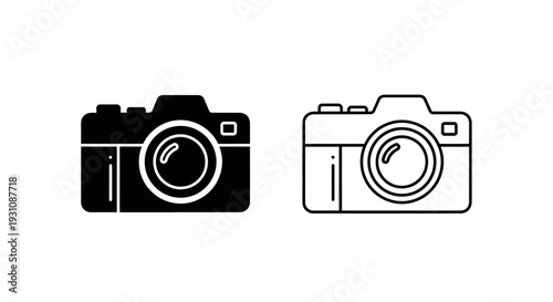 Camera icons in black and white for photography website Vector