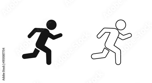 Black and white stick figures running side by side quickly Vector
