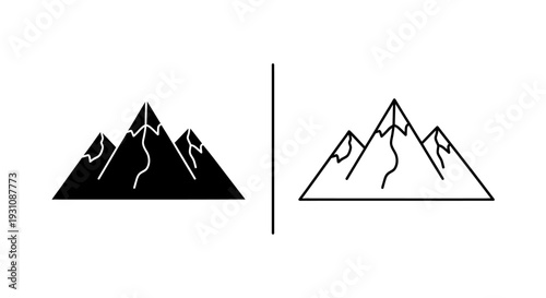 Contrasting mountain silhouettes in black and white colors Vector