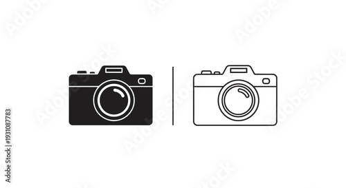 Camera icon comparison black and white line art illustration Vector