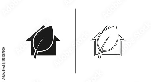 House with leaf logo design in black and white colors Vector