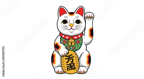 Lucky Cat Maneki Neko Waving Paw for Good Fortune and Wealth