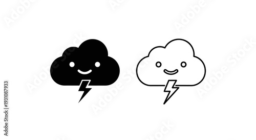 Smiling cloud icons with lightning bolts weather symbols Vector