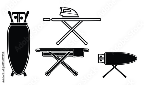 Ironing board set vector illustration. Includes different styles of ironing boards and iron, isolated on white background