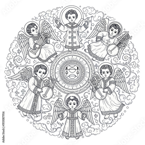 Angelic Choir Mandala: Heavenly Beings with Musical Instruments