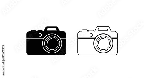 Camera icons in black and white for photography website header Vector