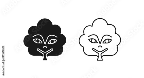 Two cartoonish cloud faces with different expressions and colors shown Vector