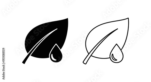 Black and white leaf icons with water droplets side by side Vector