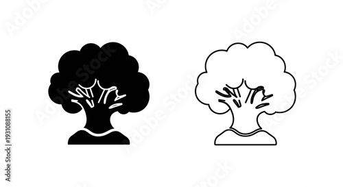 African american tree silhouette icon set black white Vector