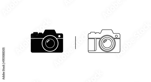 Camera icon comparison black and white line art illustration Vector