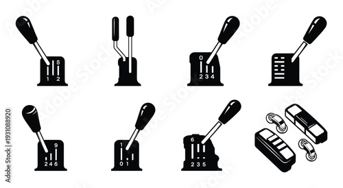 Manual transmission gear stick positions diagram vector set, gearshift levers illustration, vehicle transmission control