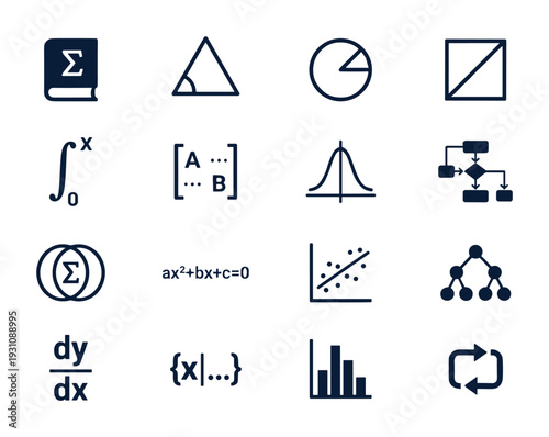 Mathematical Symbols Collection Vector Set with Geometry, Statistics, and Calculus