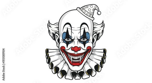 Scary Clown Face with Fangs and Ruffled Collar