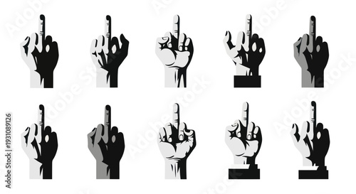 Collection of Middle Finger Hand Gestures Icons, Vector Illustration