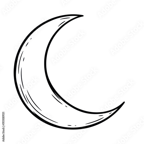 Hand Drawn Crescent Moon Sketch, Night Sky Icon, Celestial Body Line Art