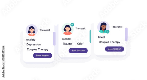 Online Therapy Platform Interface with Therapist Profiles for Mental Health Support and Counseling Session Booking
