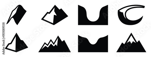 Mountain Icons Vector Set, Mountains Landscape and Mountain Range Logo Design Vector Illustration