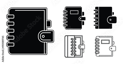 Notebooks agenda vector illustrations, organizer with ring binder design, personal planner book template