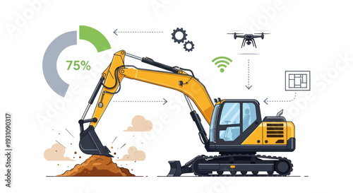 Smart Excavator with Drone and Technology for Construction Industry