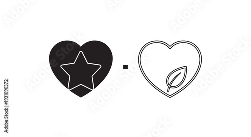 Black heart with star and white heart with leaf contrast Vector