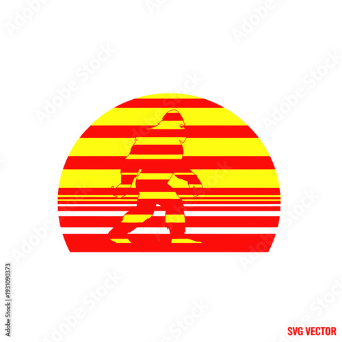 Bigfoot Silhouette Sunset Retro Stripes Graphic Design