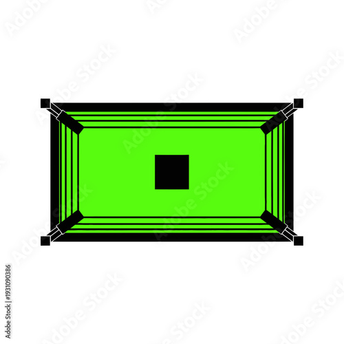 Boxing Ring Top View, Green Canvas, Isolated on White Background