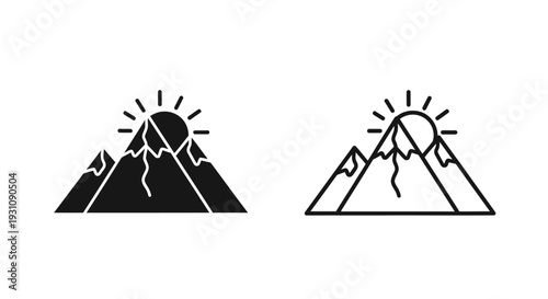 Mountain peaks under sunrise in simple line art style illustration Vector