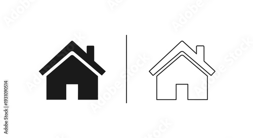 Black and white house icons with chimney and line art Vector