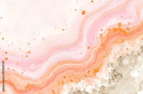 Swirls of pink, orange, and beige blend seamlessly to form an enchanting abstract artwork. The alcohol ink technique brings vibrant colors to life, captivating the viewer imagination Generative AI