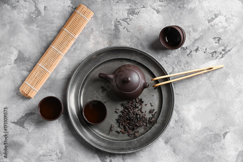 Tray with teapot, cups of t...