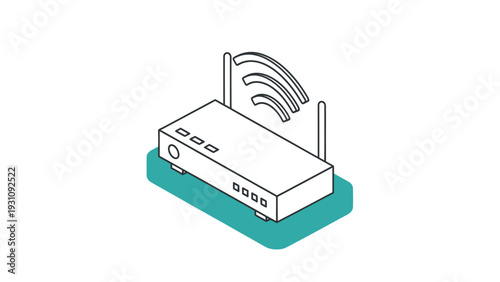 Isometric illustration of a modern wireless router emitting Wi-Fi signals.