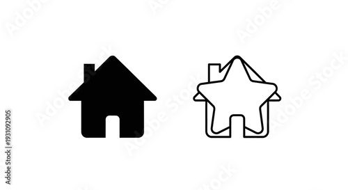 Black house icon and star shape house outline vector graphics Vector