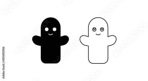Two smiling ghosts side by side in simple black and white Vector