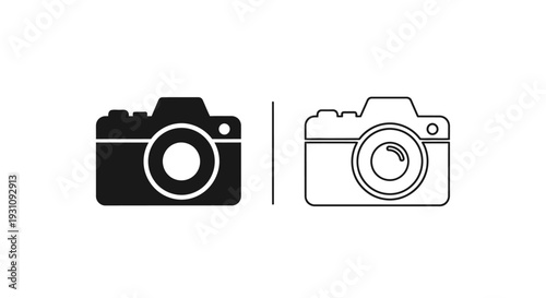 Camera icons in black and white line art style Vector