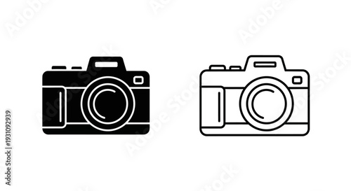 Camera icons in black and white line art style Vector