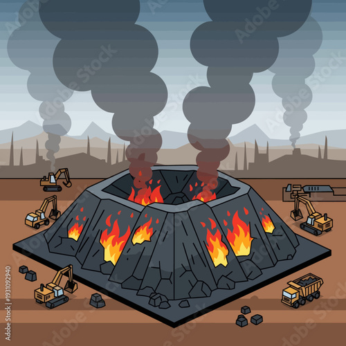 Volcano Erupting with Flames and Smoke.