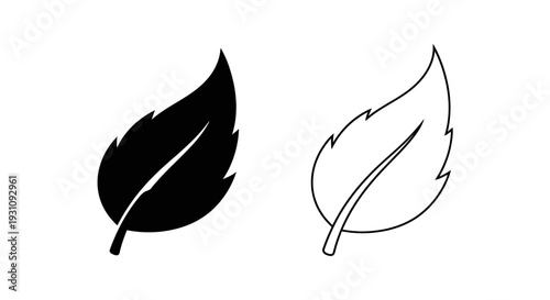 Black and white leaf illustrations side by side comparison Vector