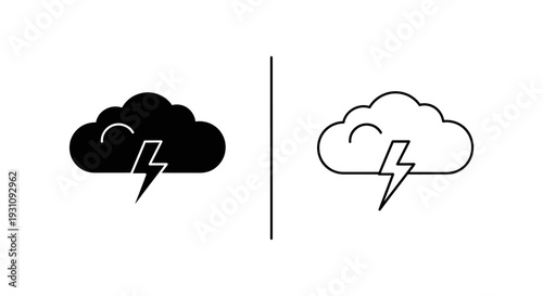 Weather icons with lightning bolts in dark and light styles Vector