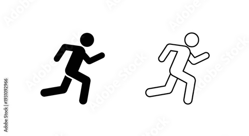 Two stick figures running side by side in opposite directions Vector