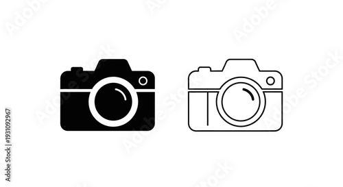 Camera icons in black and white line art style Vector