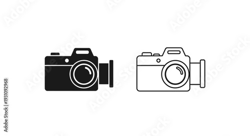 Camera icons in black and white for photography website header Vector