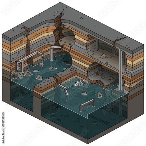 3D Cross Section of Swimming Pool Structure.