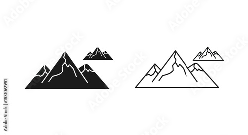 Mountain range silhouettes and outlines in black and white Vector