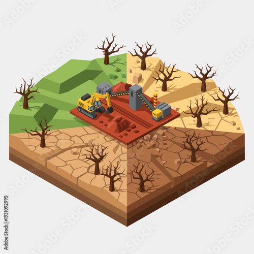 3D Rendering of Earth with Contrasting Environments.