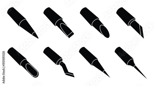 Soldering iron tips vector set, electronics tools for soldering circuit boards and components