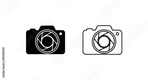 Camera icons in black and white line art style Vector