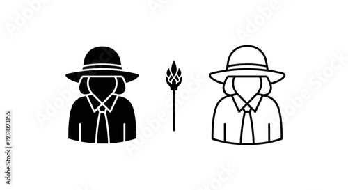 Two people wearing hats with a spear between them outdoors Vector