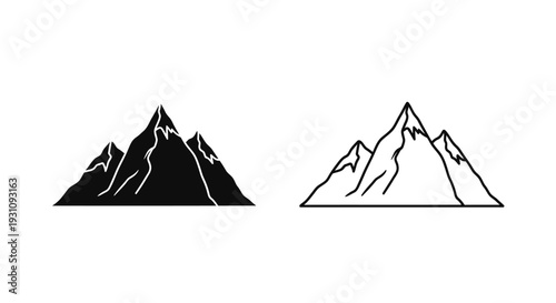 Mountain range silhouette and line art illustration Vector
