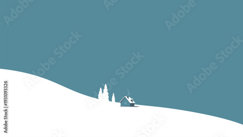 Skiing down a snowy hill with trees in the distance viewed from behind
