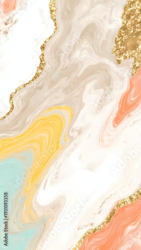 Vibrant pastel hues swirl gracefully into one another, punctuated by shimmering gold details, creating an enchanting and artistic alcohol ink composition Generative AI